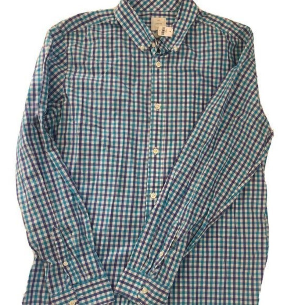Gap Mens Shirt Large Slim Fit Cotton Blue Gingham - Picture 12 of 14